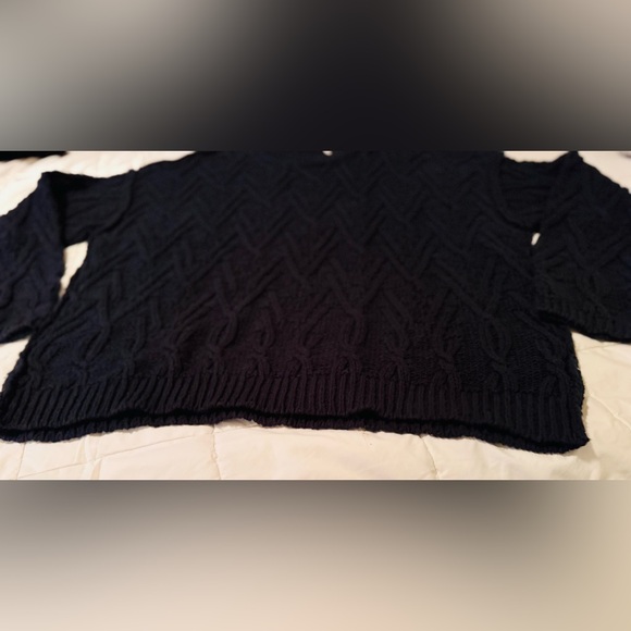 FREE PEOPLE Isla Cable Stitch Tunic Black Chunky Sweater Loose Fit Oversized Top - Picture 13 of 17